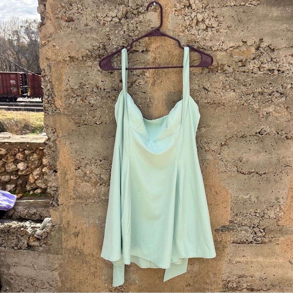 Lucy in the sky coquette tie back dress light blue